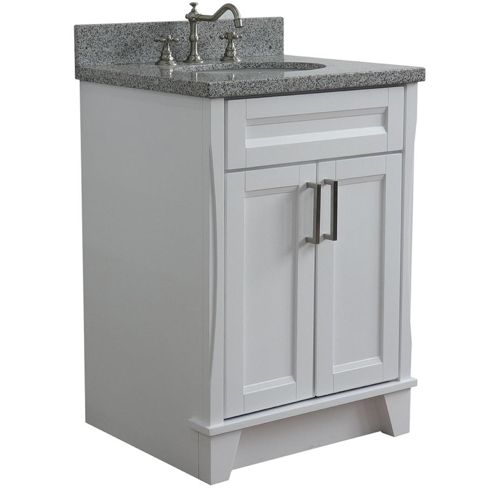 25 Single sink vanity in White finish with Gray granite and oval sink. Picture 4