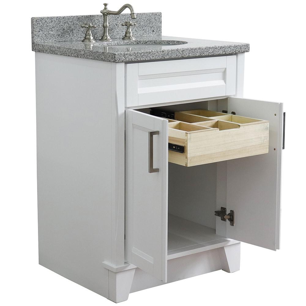25 Single sink vanity in White finish with Gray granite and oval sink. Picture 5