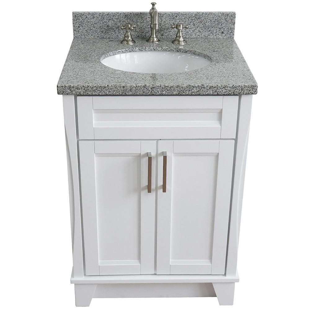 25 Single sink vanity in White finish with Gray granite and oval sink. Picture 9