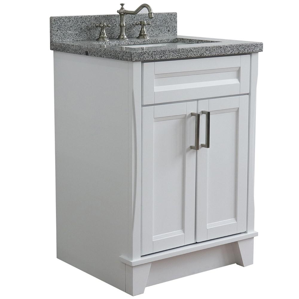25 Single sink vanity in White finish with Gray granite and rectangle sink. Picture 3
