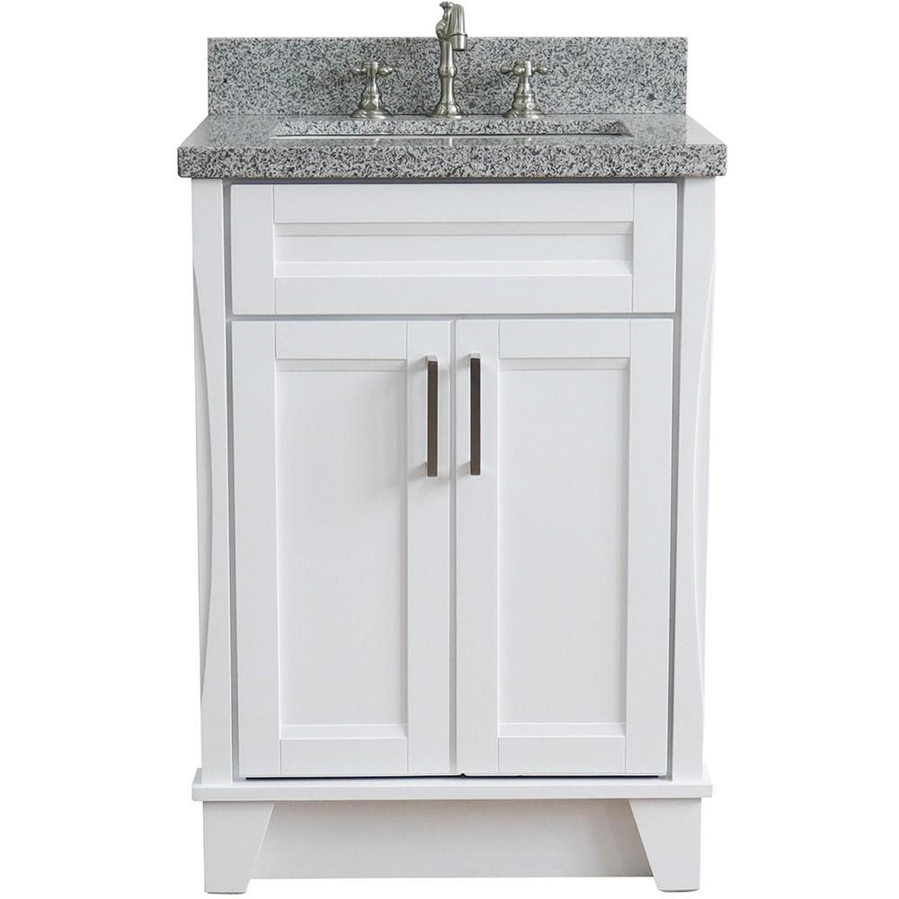 25 Single sink vanity in White finish with Gray granite and rectangle sink. Picture 6
