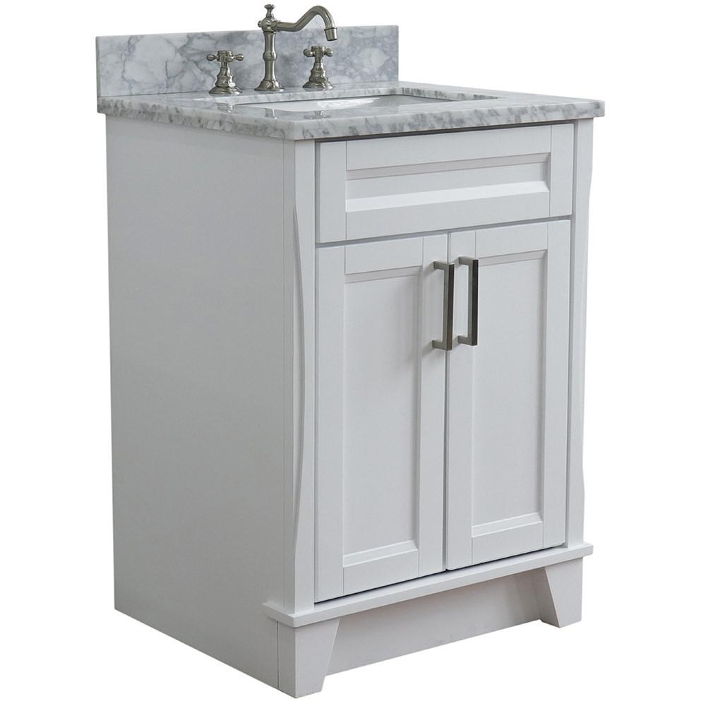 Single sink vanity in White with White Carrara marble and rectangle sink. Picture 3