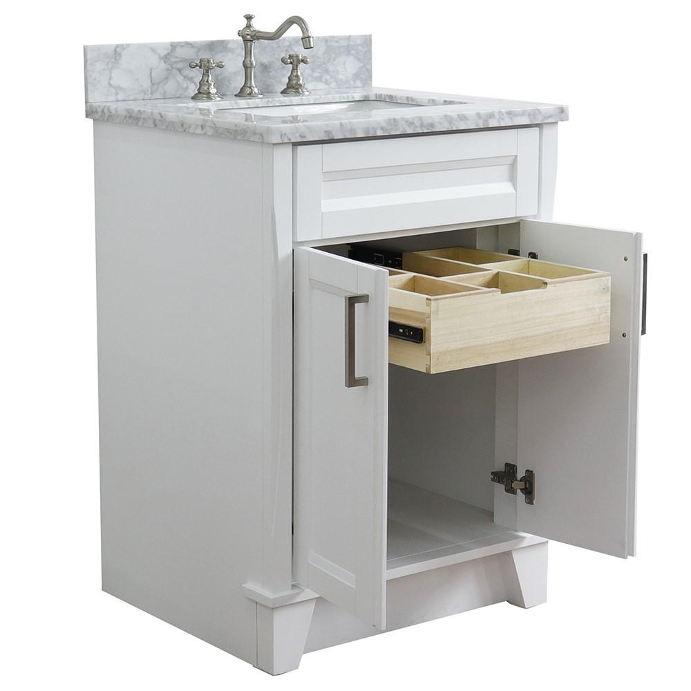 Single sink vanity in White with White Carrara marble and rectangle sink. Picture 5