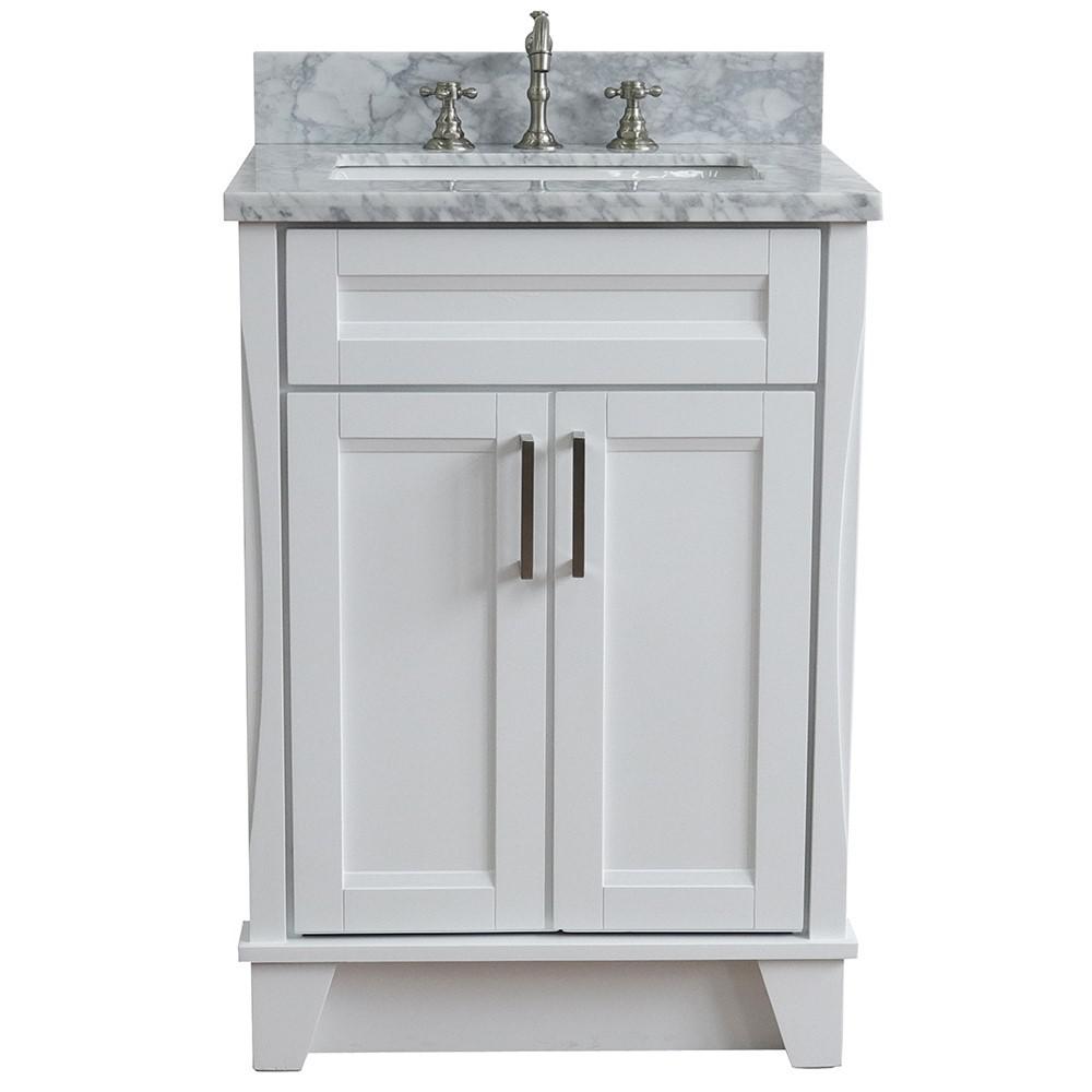 Single sink vanity in White with White Carrara marble and rectangle sink. Picture 6