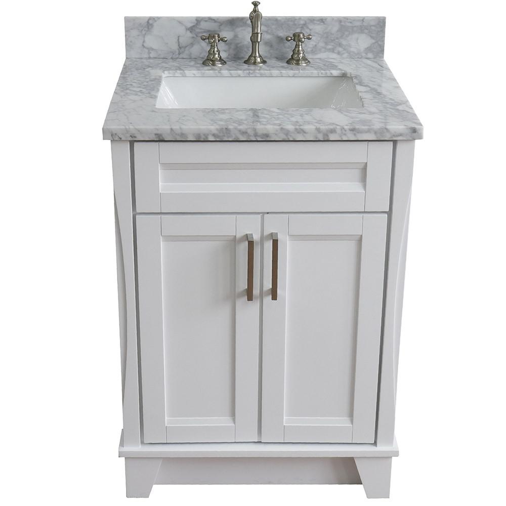 Single sink vanity in White with White Carrara marble and rectangle sink. Picture 9