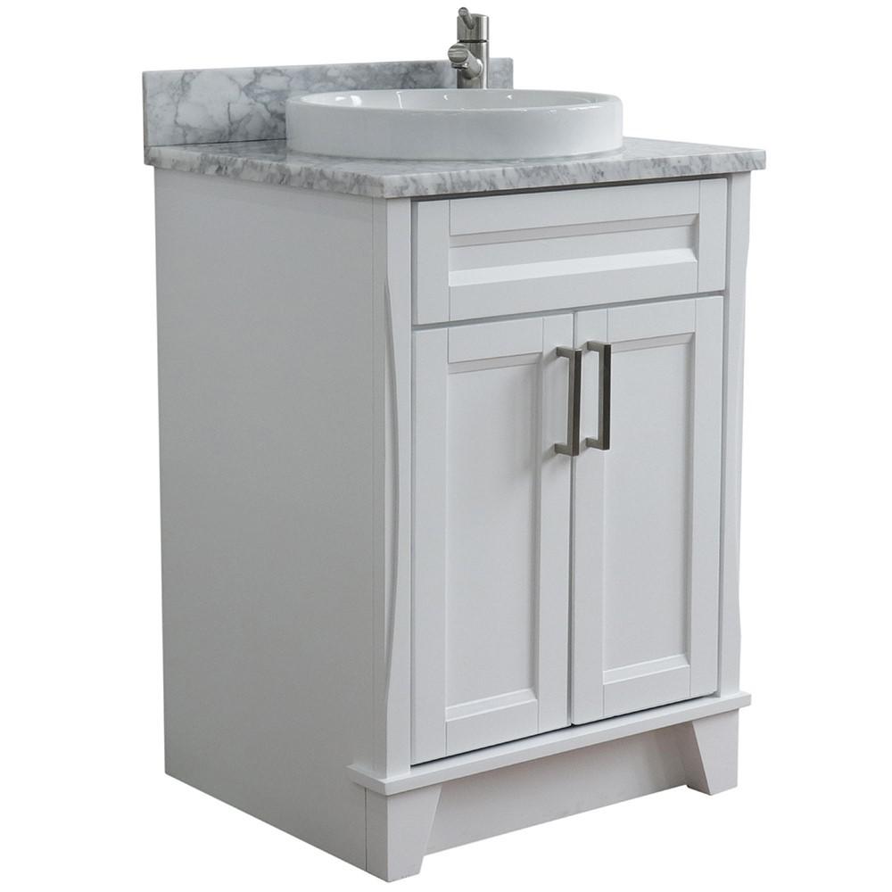 Single sink vanity in White with White Carrara marble and rectangle sink. Picture 14