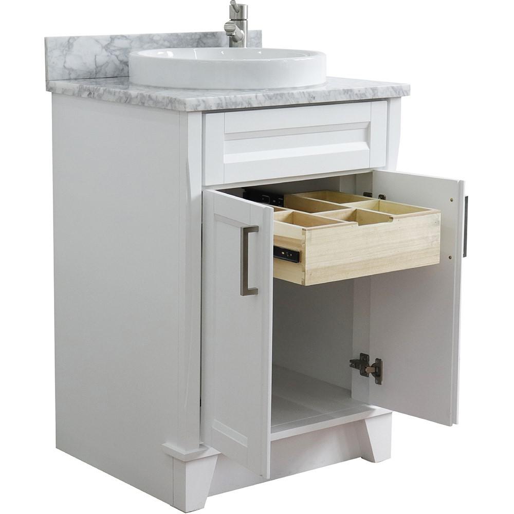 Single sink vanity in White with White Carrara marble and rectangle sink. Picture 15