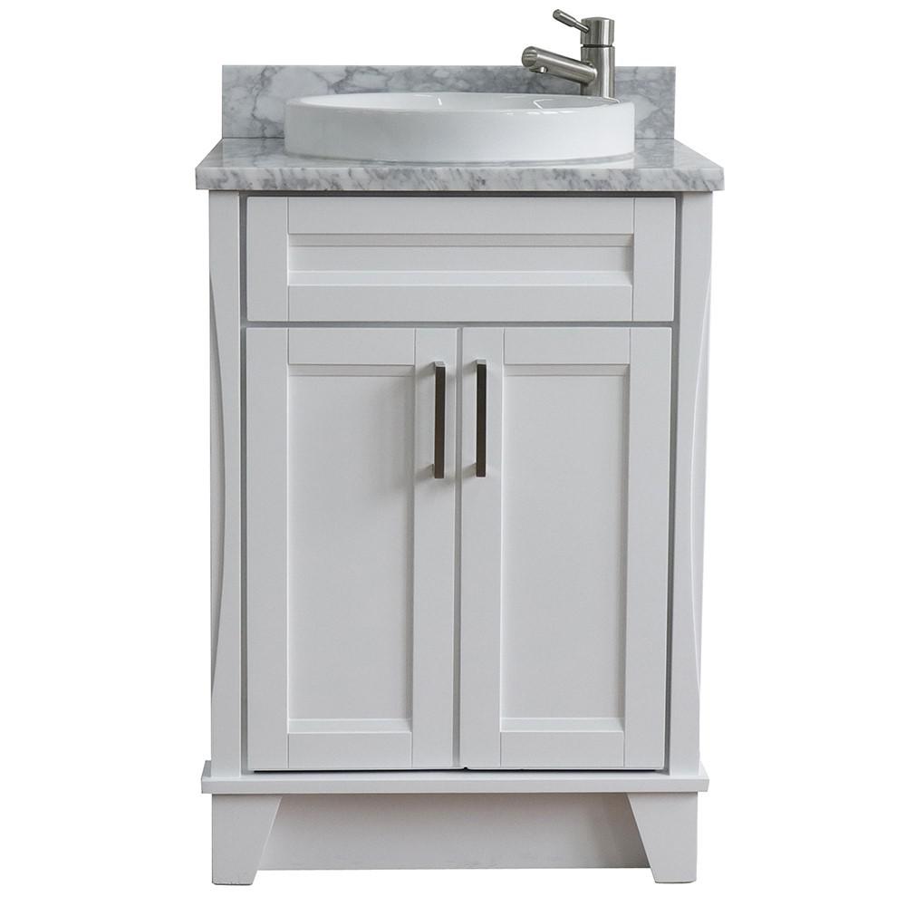 Single sink vanity in White with White Carrara marble and rectangle sink. Picture 16