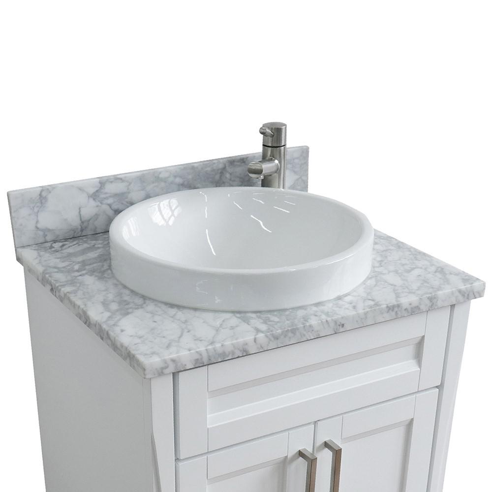 Single sink vanity in White with White Carrara marble and rectangle sink. Picture 17