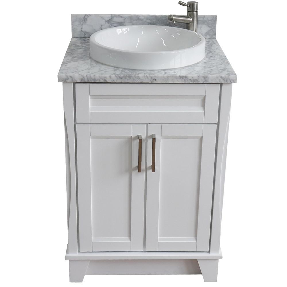 Single sink vanity in White with White Carrara marble and rectangle sink. Picture 19