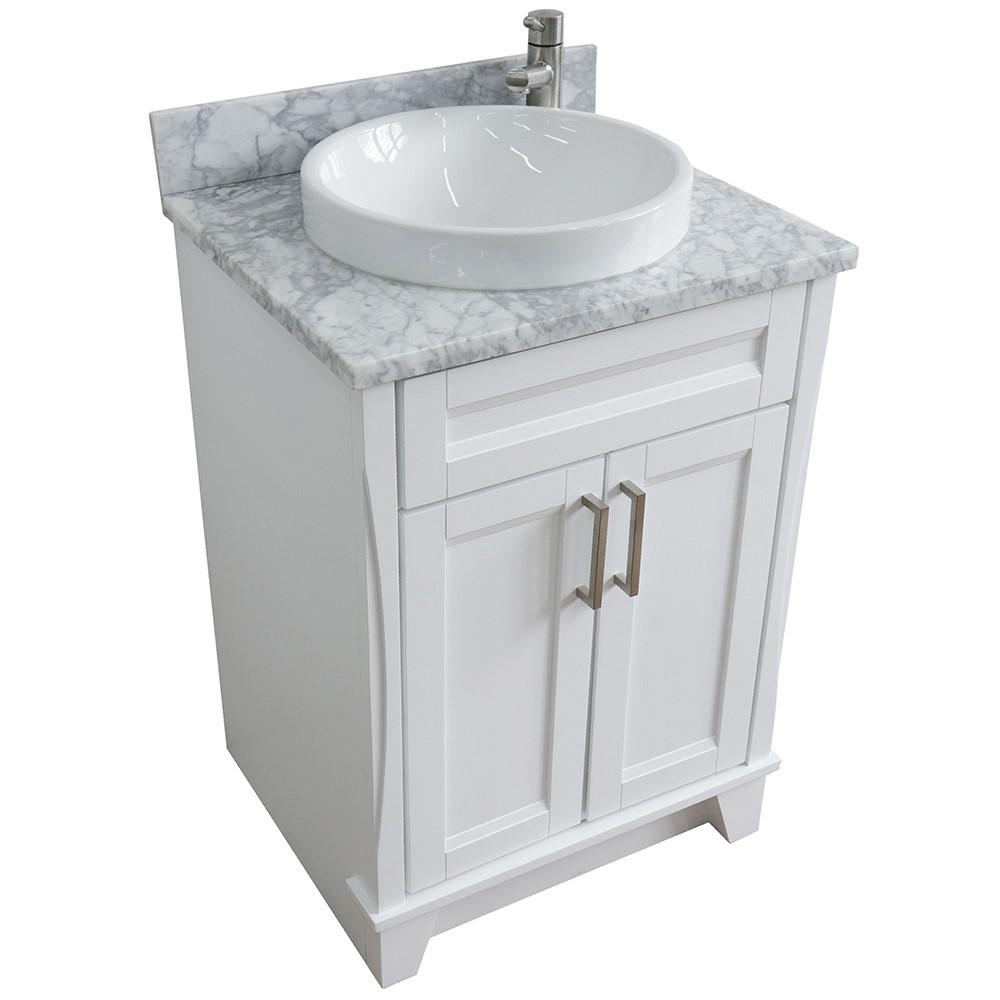 Single sink vanity in White with White Carrara marble and rectangle sink. Picture 20