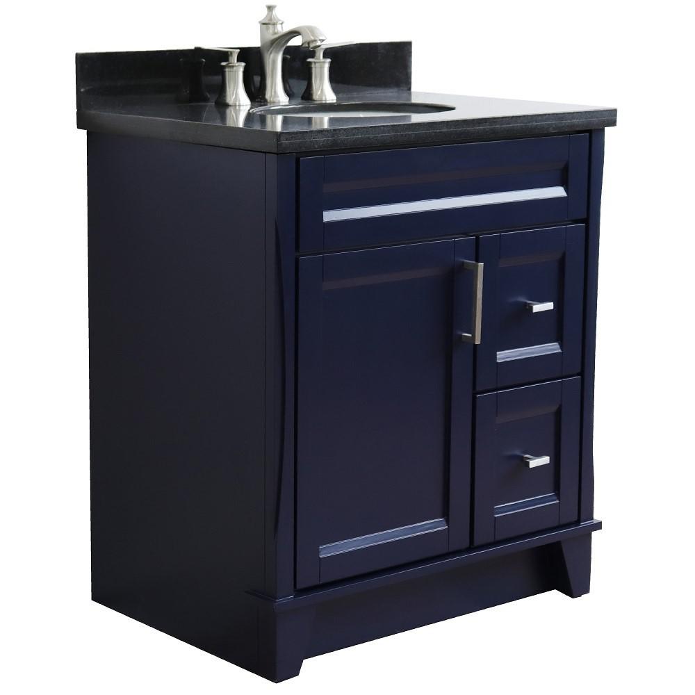 31 Single sink vanity in Blue finish with Black galaxy granite with oval sink. Picture 6