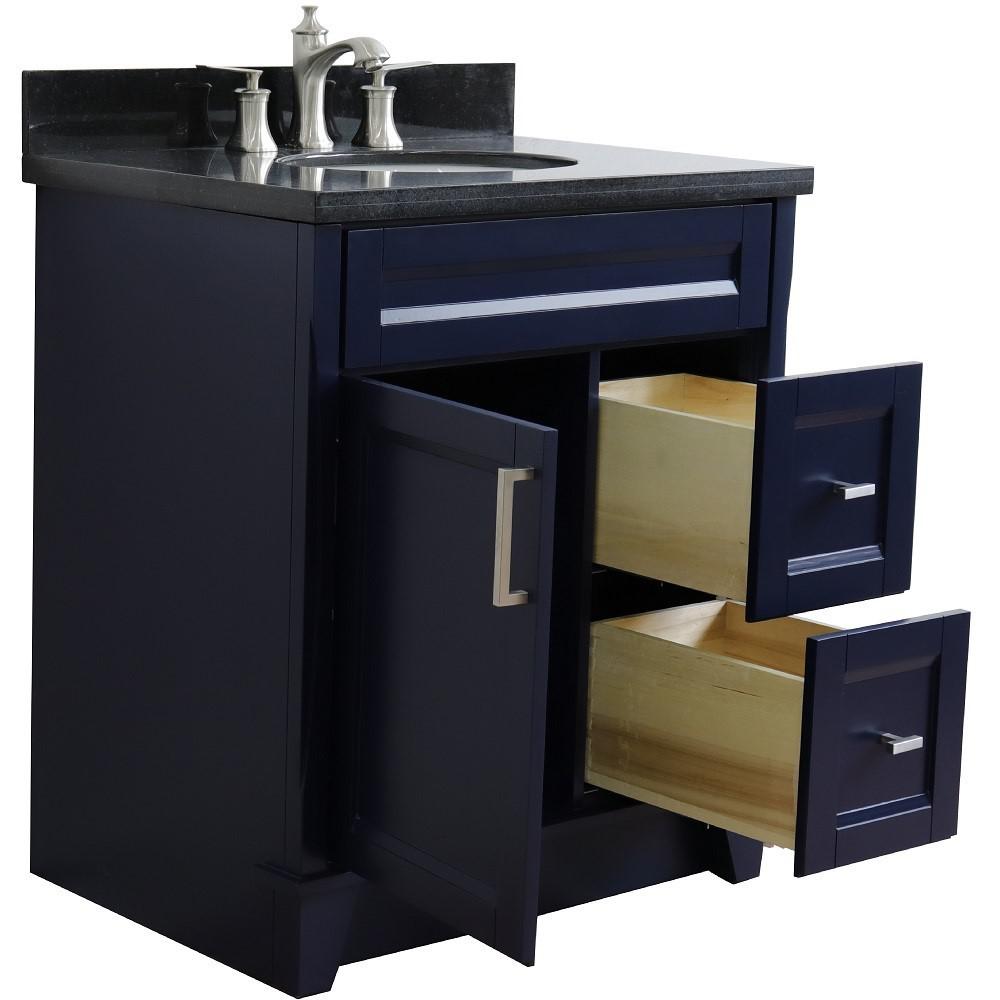 31 Single sink vanity in Blue finish with Black galaxy granite with oval sink. Picture 7
