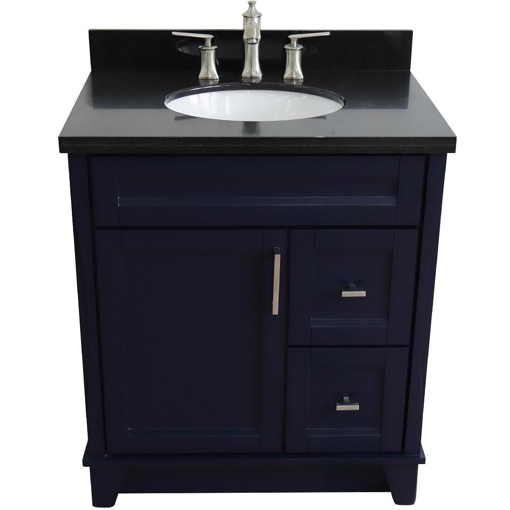 31 Single sink vanity in Blue finish with Black galaxy granite with oval sink. Picture 10