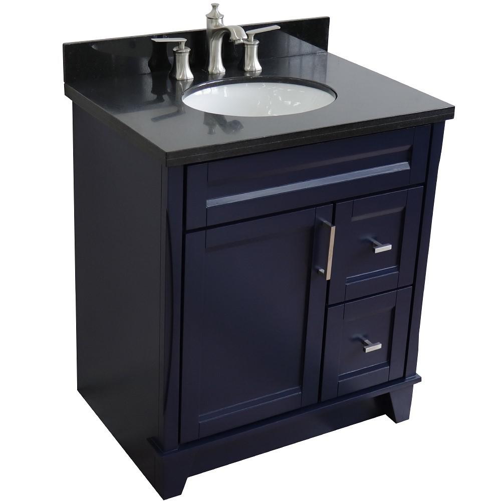 31 Single sink vanity in Blue finish with Black galaxy granite with oval sink. Picture 11