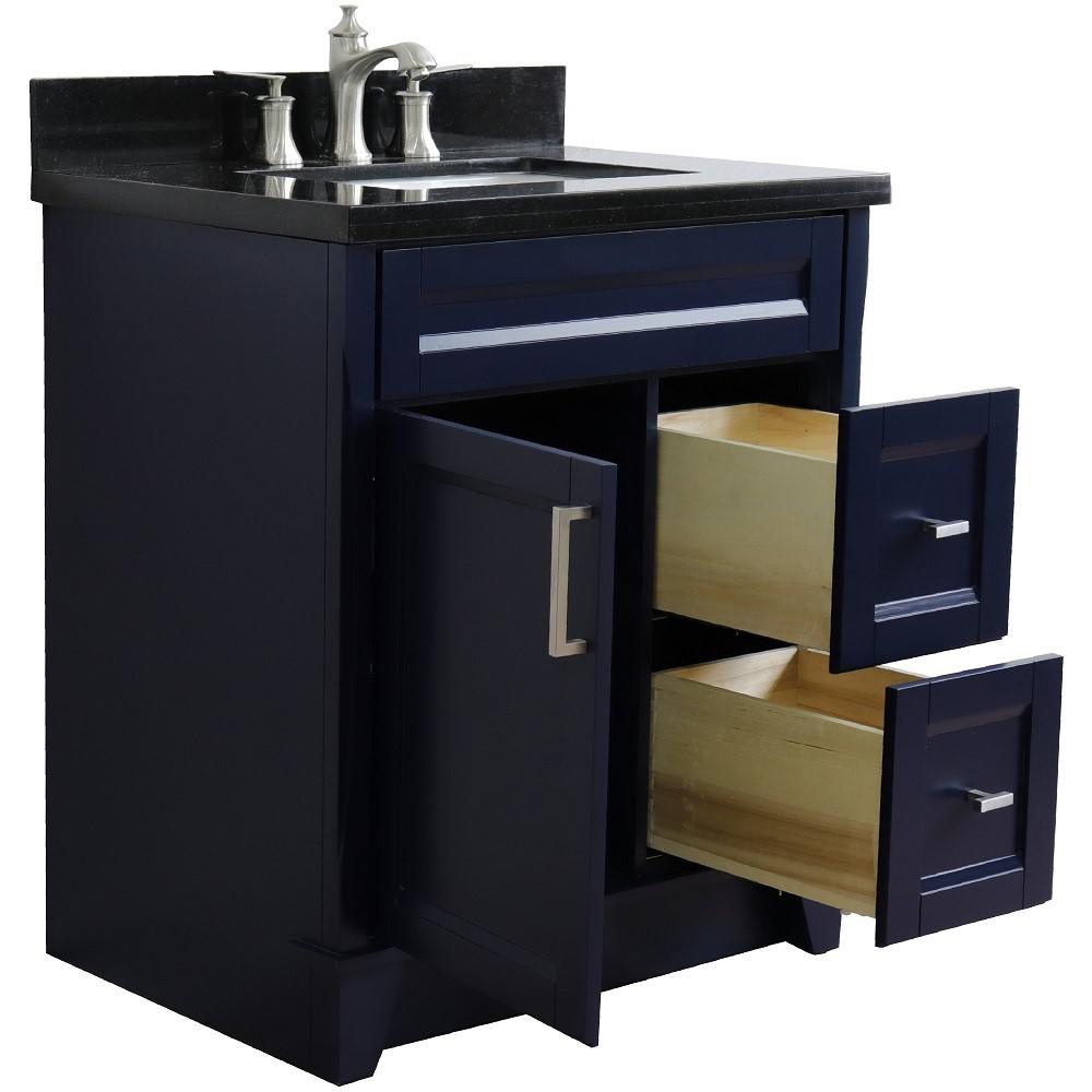 Single sink vanity in Blue with Black galaxy granite with rectangle sink. Picture 8