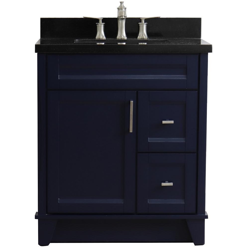 Single sink vanity in Blue with Black galaxy granite with rectangle sink. Picture 9