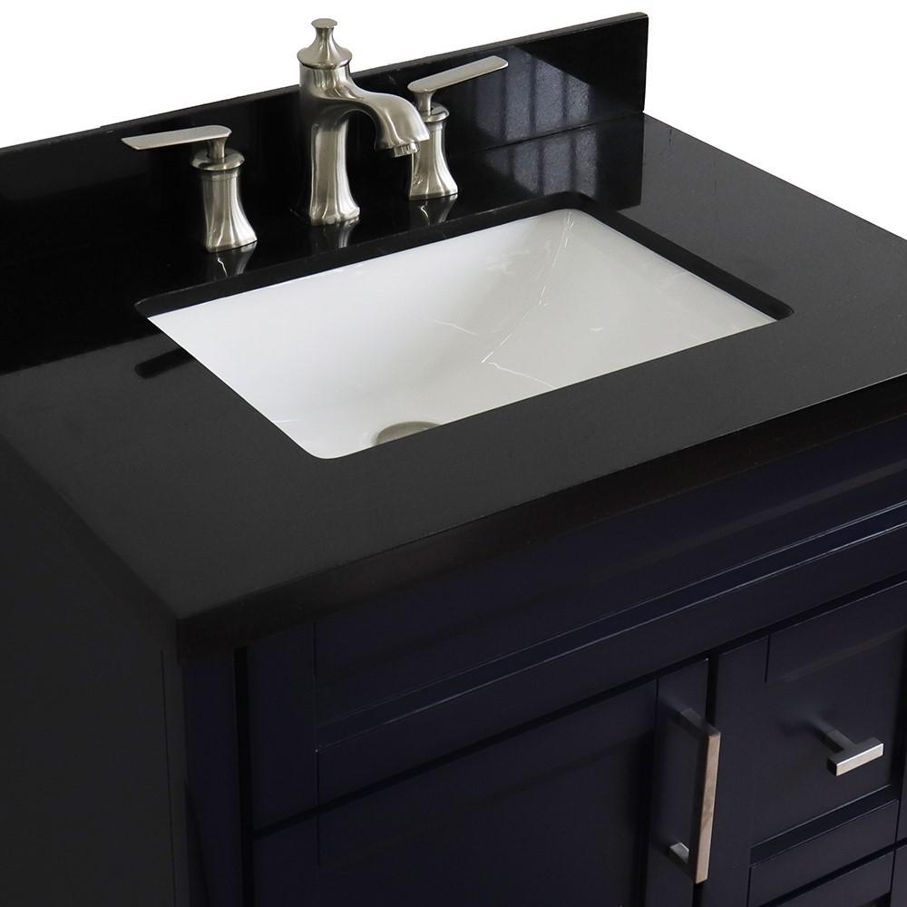 Single sink vanity in Blue with Black galaxy granite with rectangle sink. Picture 10