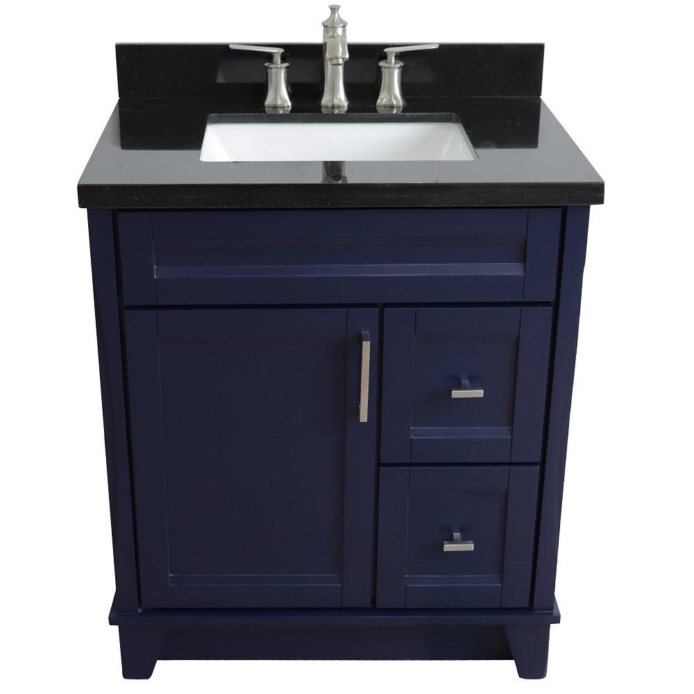 Single sink vanity in Blue with Black galaxy granite with rectangle sink. Picture 12