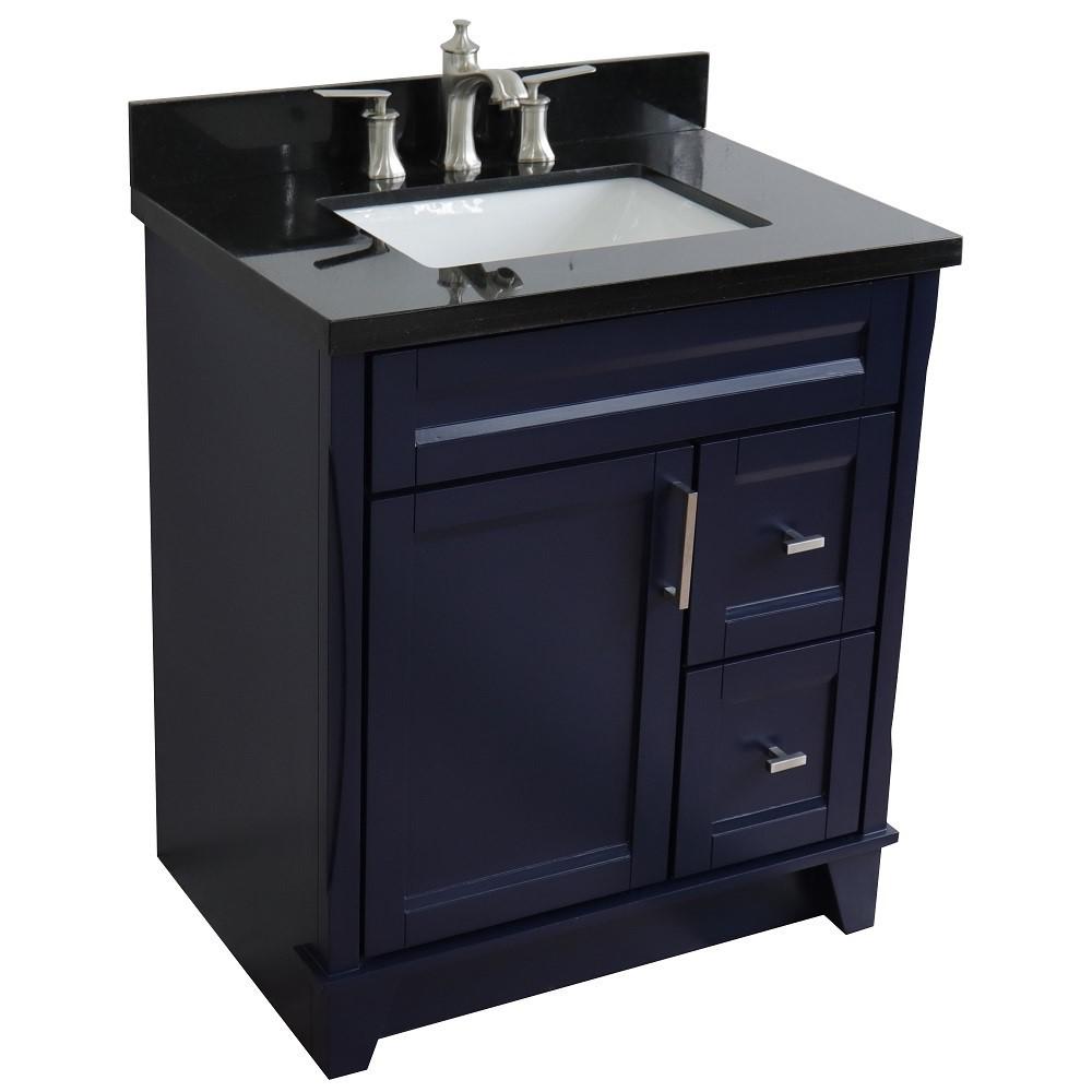 Single sink vanity in Blue with Black galaxy granite with rectangle sink. Picture 13