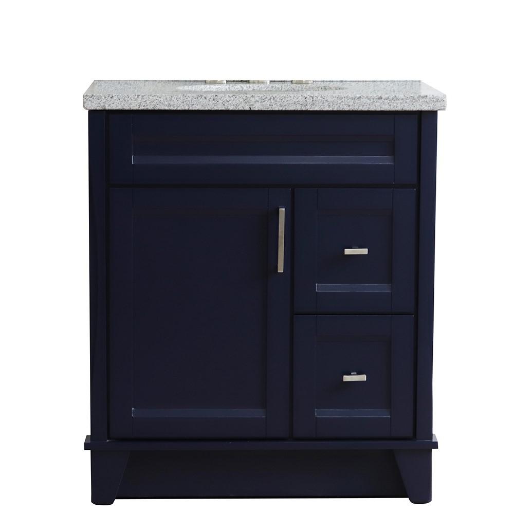 31 Single sink vanity in Blue finish with Gray granite with oval sink. Picture 6