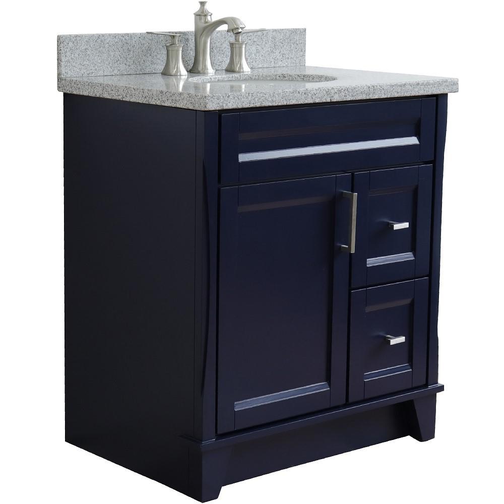 31 Single sink vanity in Blue finish with Gray granite with oval sink. Picture 7