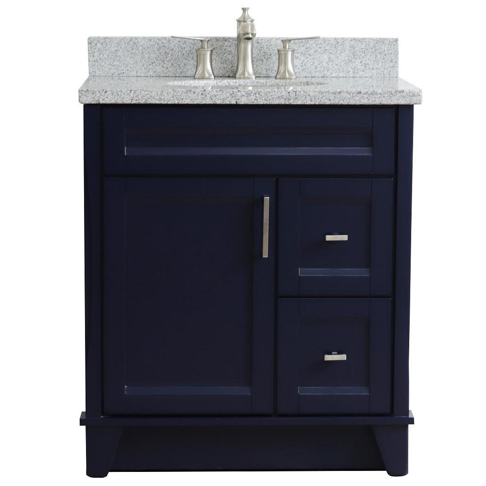 31 Single sink vanity in Blue finish with Gray granite with oval sink. Picture 9