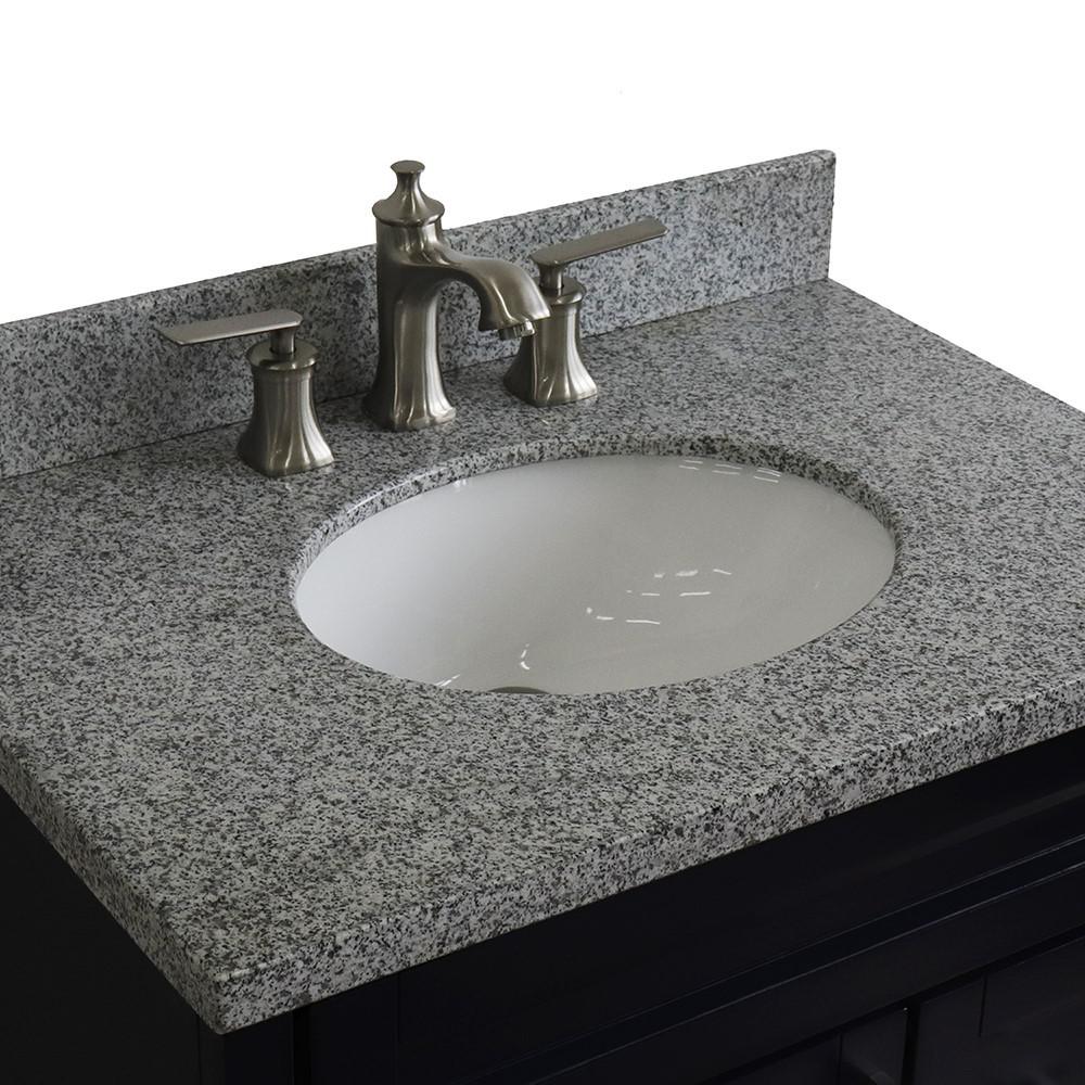 31 Single sink vanity in Blue finish with Gray granite with oval sink. Picture 10