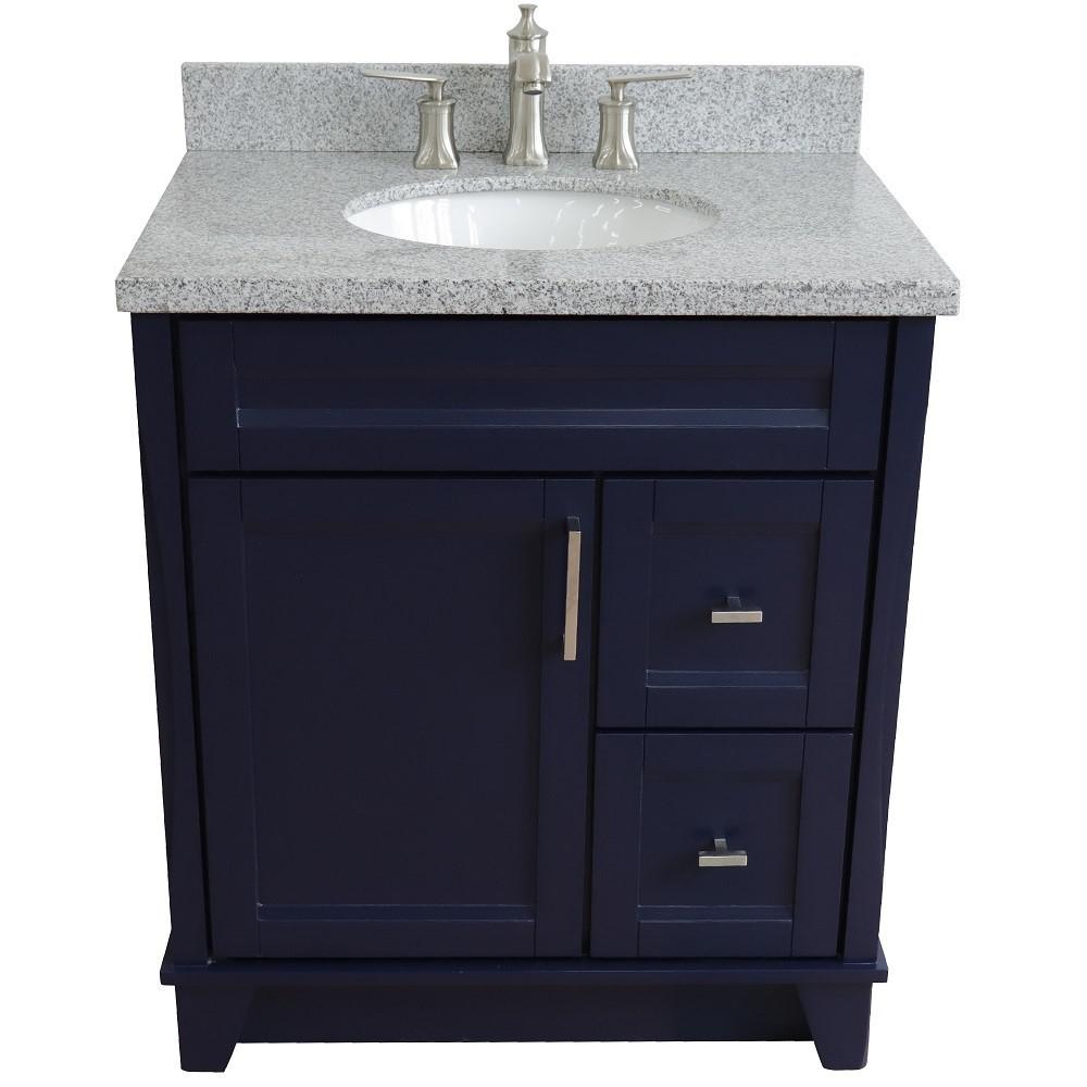 31 Single sink vanity in Blue finish with Gray granite with oval sink. Picture 12