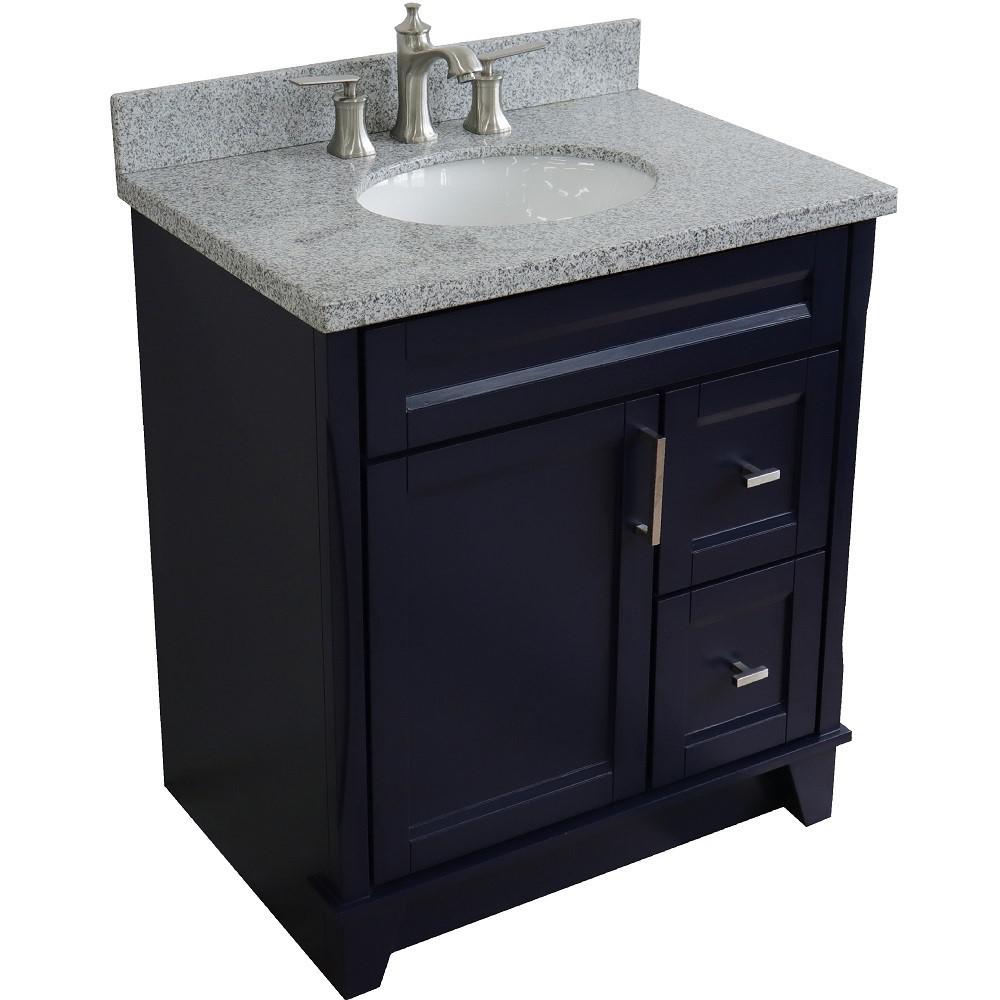 31 Single sink vanity in Blue finish with Gray granite with oval sink. Picture 13