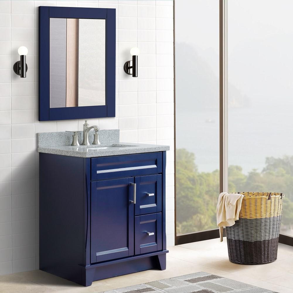 31 Single sink vanity in Blue finish with Gray granite with rectangle sink. Picture 2