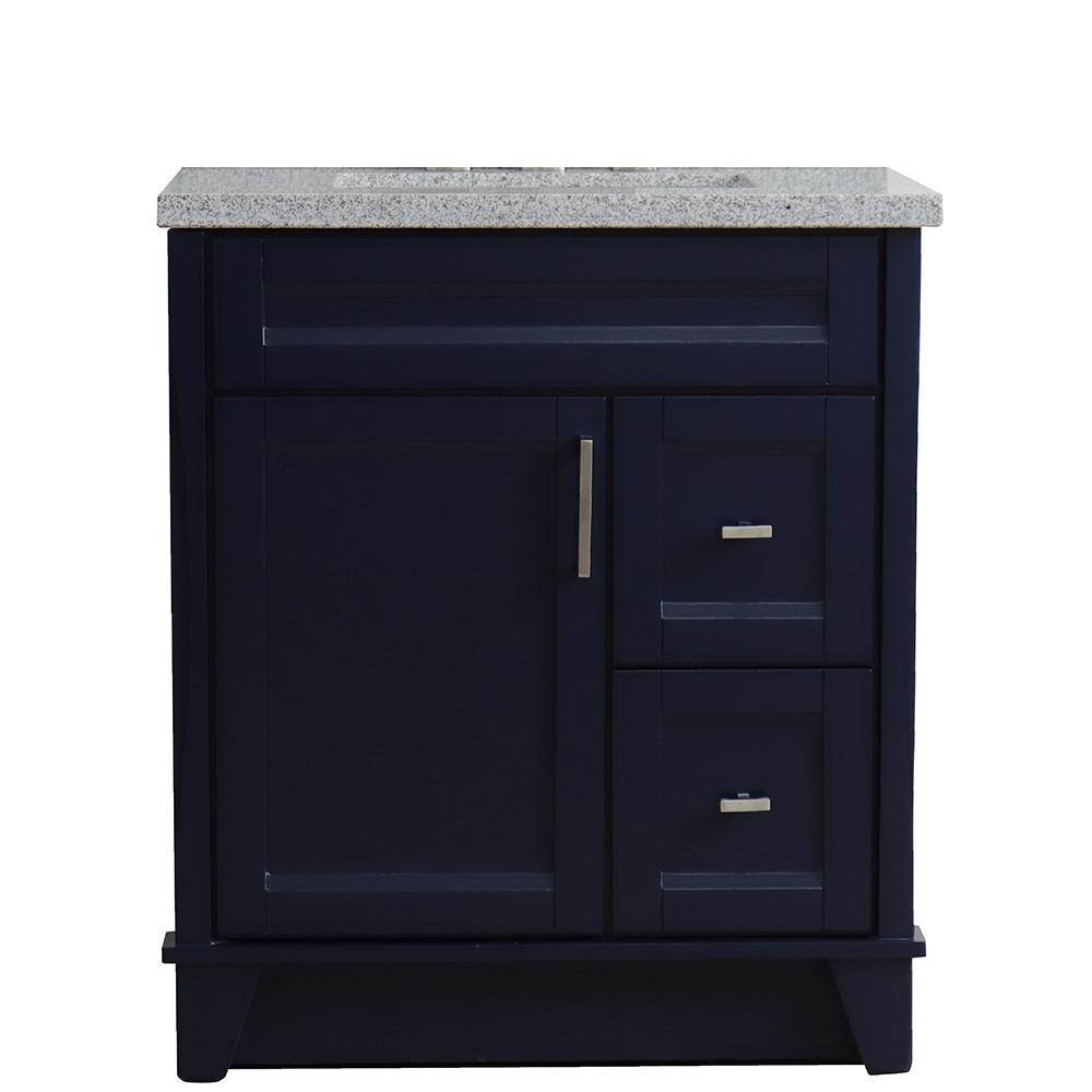 31 Single sink vanity in Blue finish with Gray granite with rectangle sink. Picture 6