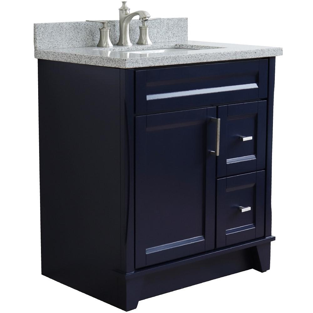 31 Single sink vanity in Blue finish with Gray granite with rectangle sink. Picture 7