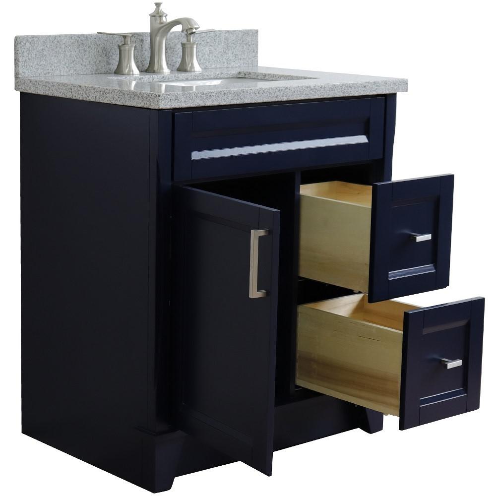 31 Single sink vanity in Blue finish with Gray granite with rectangle sink. Picture 8