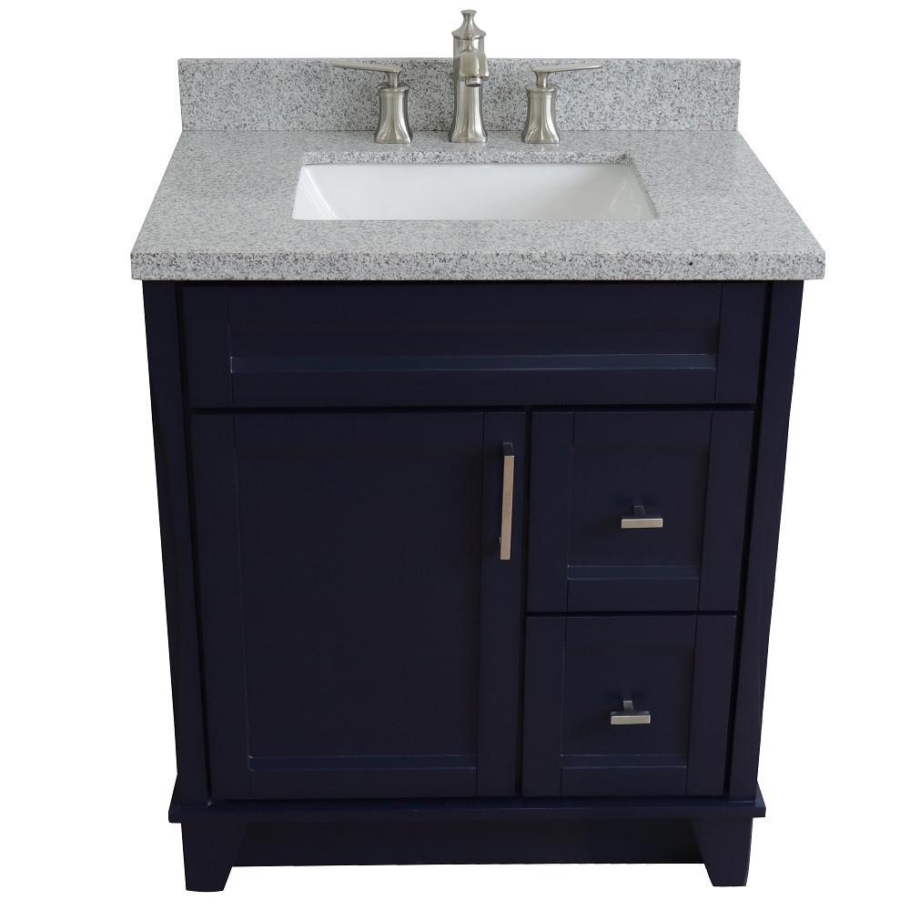 31 Single sink vanity in Blue finish with Gray granite with rectangle sink. Picture 12