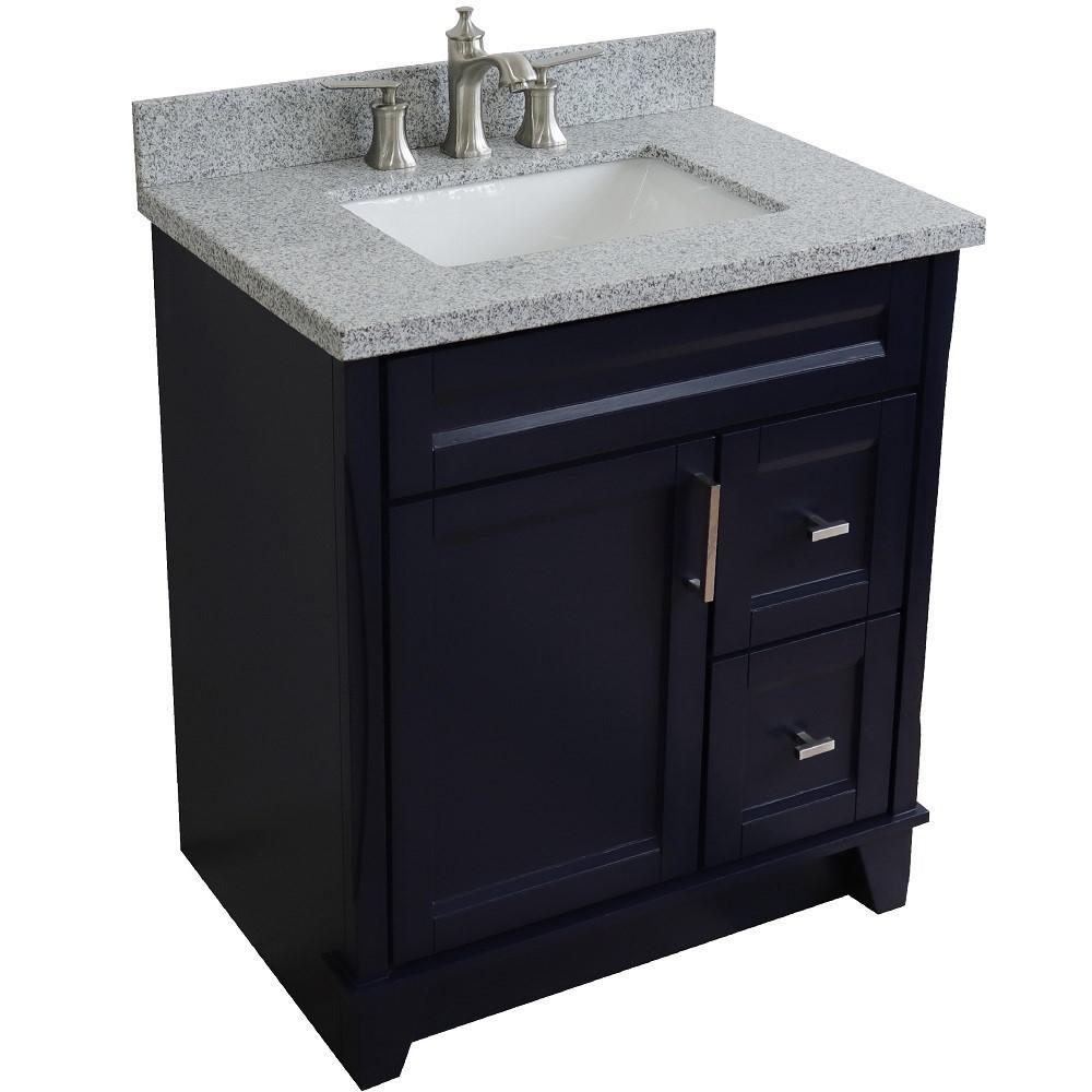 31 Single sink vanity in Blue finish with Gray granite with rectangle sink. Picture 13
