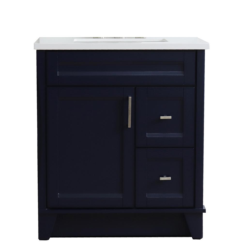 31 Single sink vanity in Blue finish with White quartz with rectangle sink. Picture 6