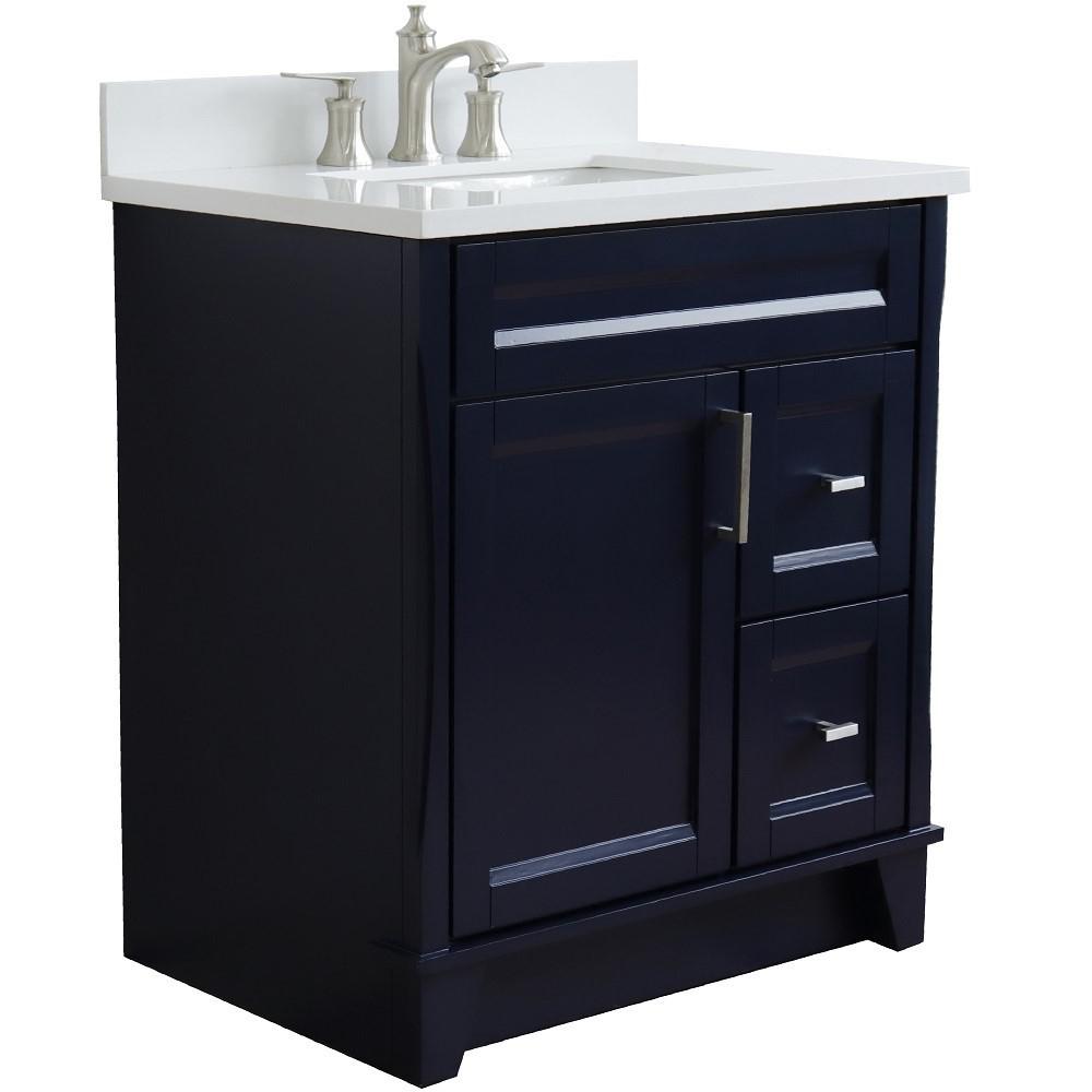 31 Single sink vanity in Blue finish with White quartz with rectangle sink. Picture 7