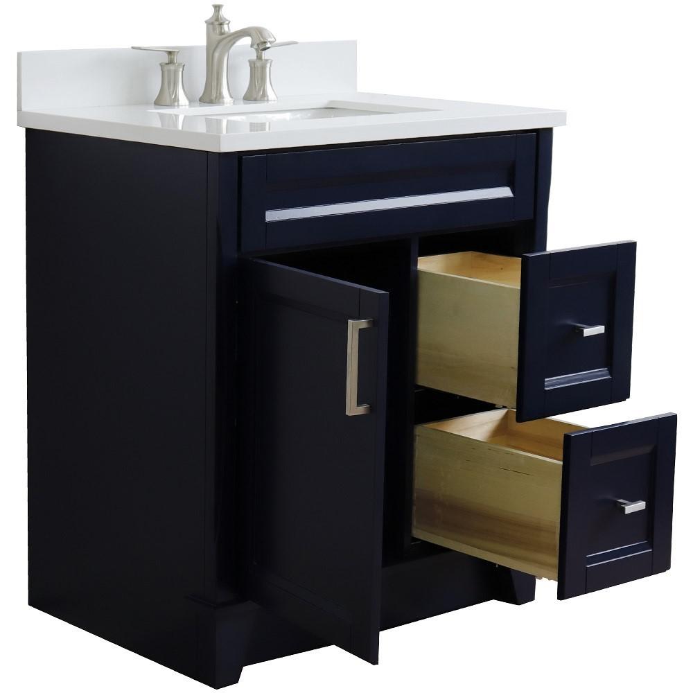 31 Single sink vanity in Blue finish with White quartz with rectangle sink. Picture 8