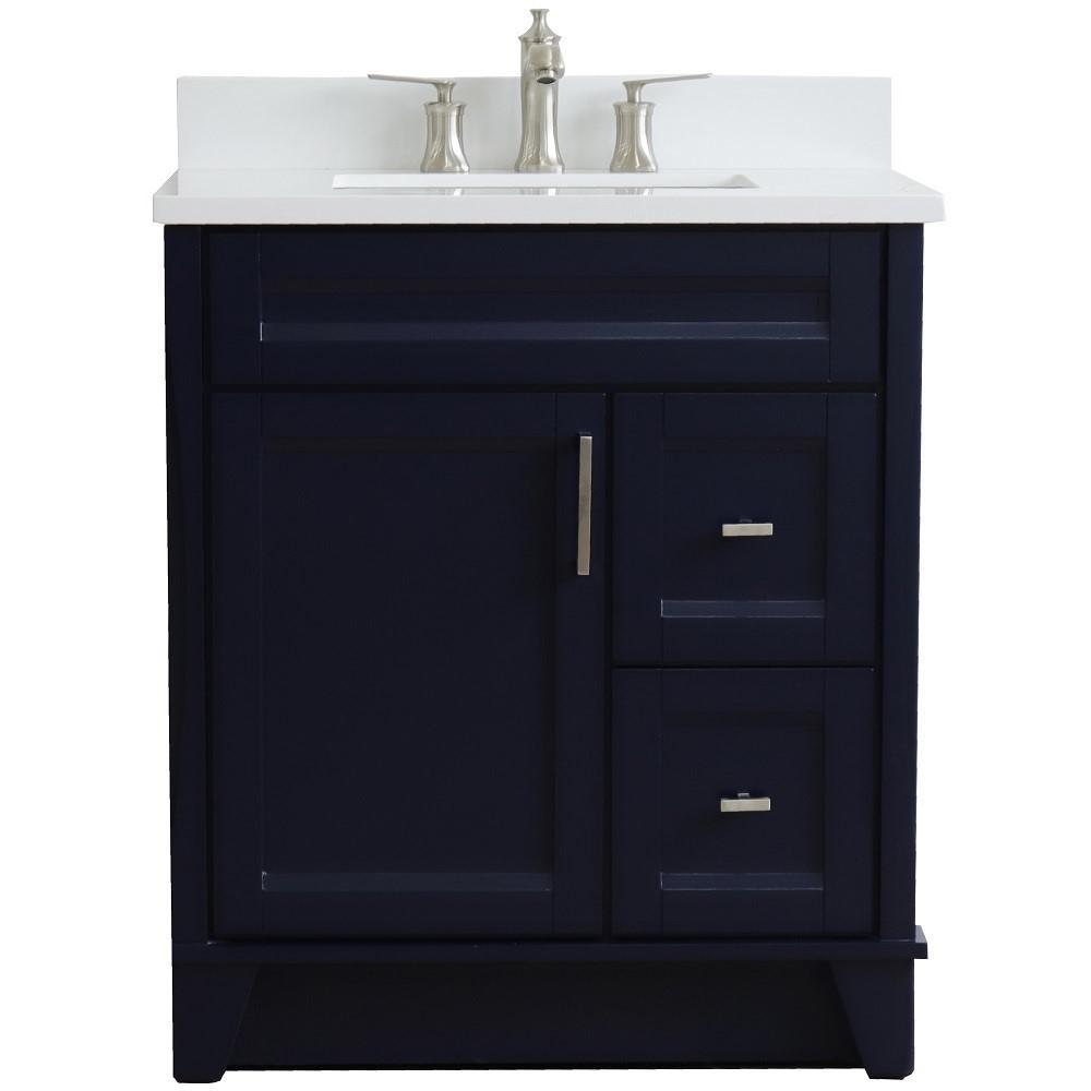 31 Single sink vanity in Blue finish with White quartz with rectangle sink. Picture 9