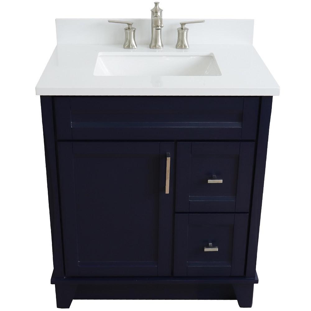 31 Single sink vanity in Blue finish with White quartz with rectangle sink. Picture 12