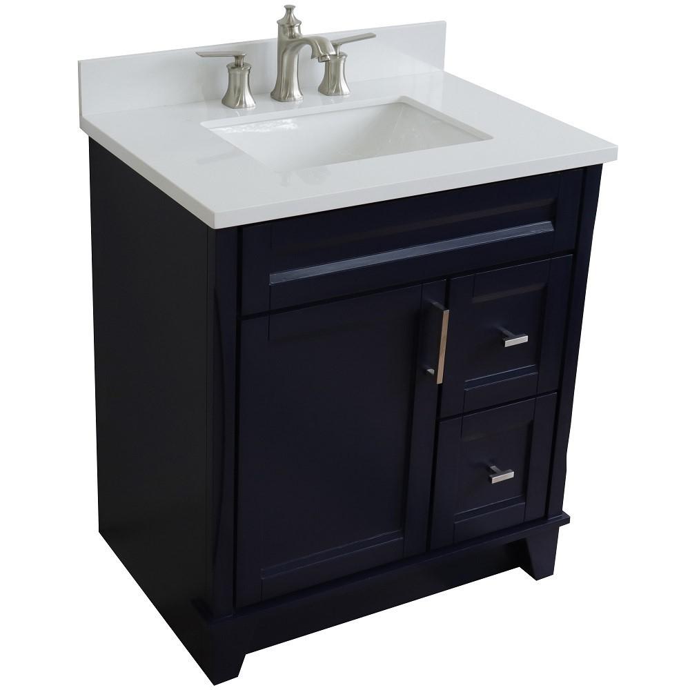 31 Single sink vanity in Blue finish with White quartz with rectangle sink. Picture 13