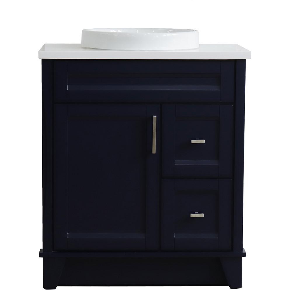 31 Single sink vanity in Blue finish with White quartz with rectangle sink. Picture 19