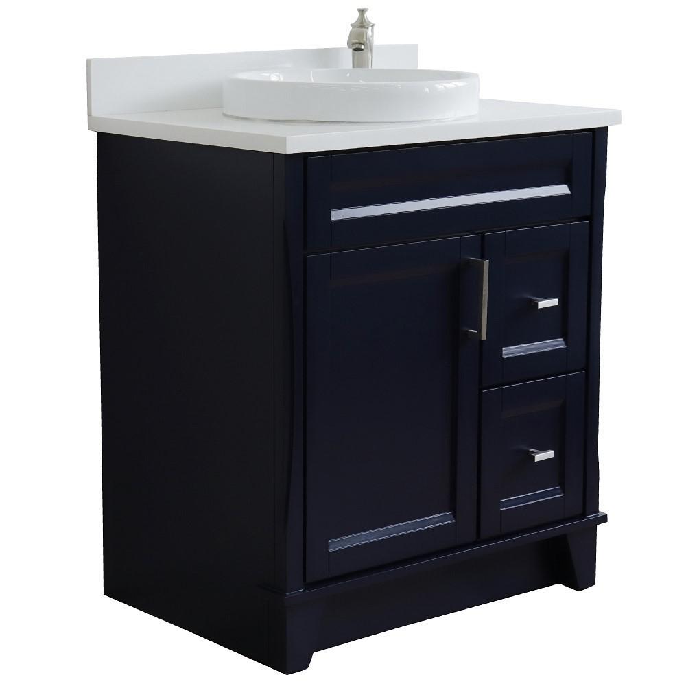 31 Single sink vanity in Blue finish with White quartz with rectangle sink. Picture 20