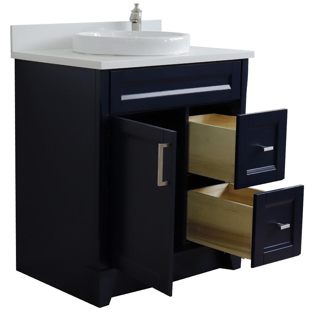 31 Single sink vanity in Blue finish with White quartz with rectangle sink. Picture 21