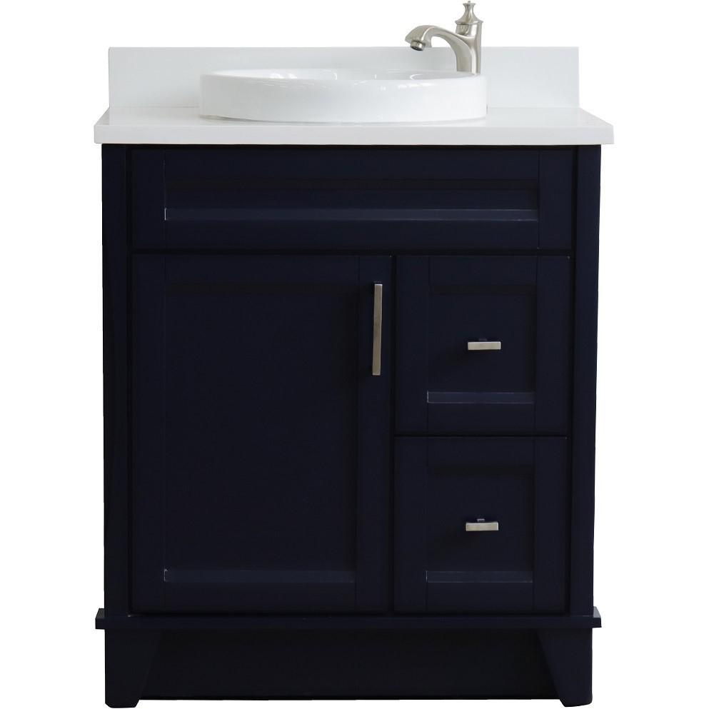 31 Single sink vanity in Blue finish with White quartz with rectangle sink. Picture 22