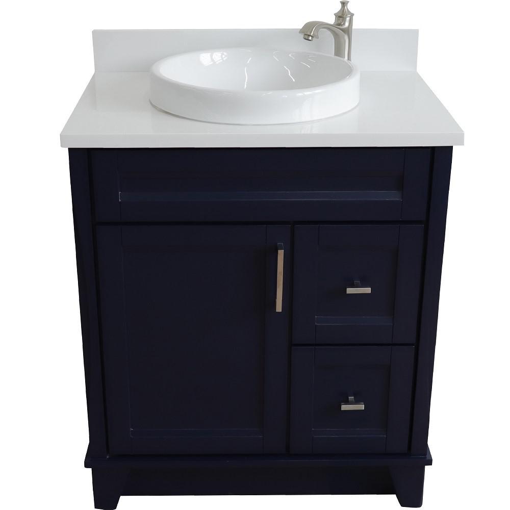 31 Single sink vanity in Blue finish with White quartz with rectangle sink. Picture 25