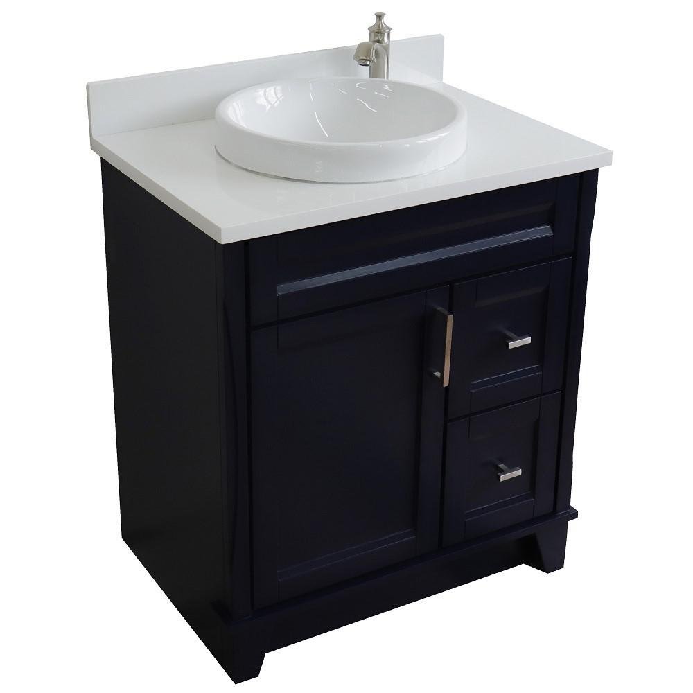31 Single sink vanity in Blue finish with White quartz with rectangle sink. Picture 26