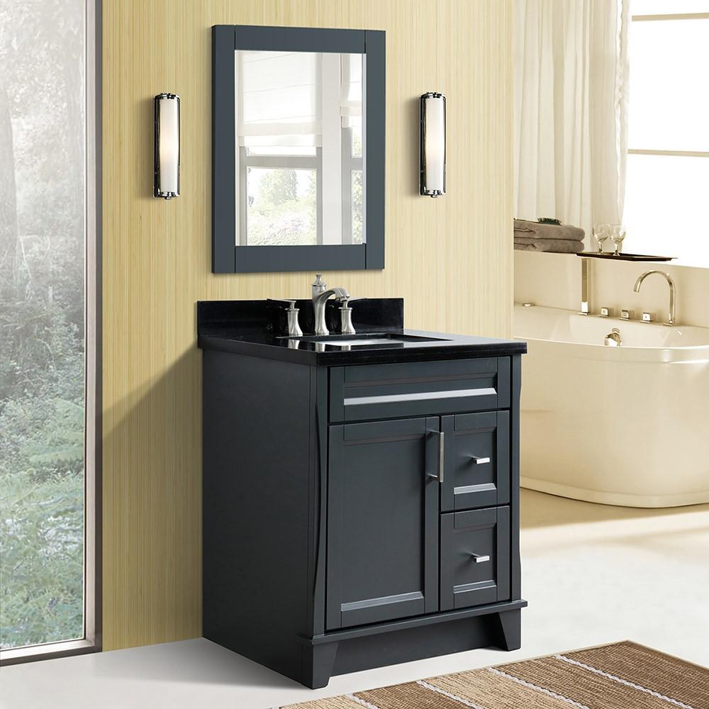 Single sink vanity in Dark Gray with Black galaxy granite with rectangle sink. Picture 2