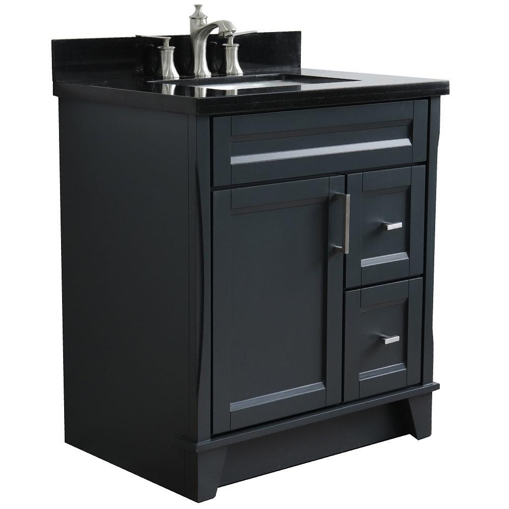 Single sink vanity in Dark Gray with Black galaxy granite with rectangle sink. Picture 3